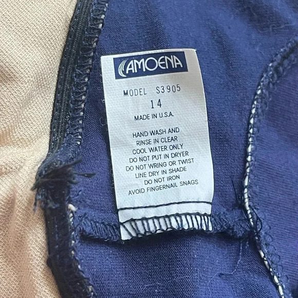 Vintage Amoena Navy Skirted One-Piece Swimsuit S14 | Nautical Flags, Low Back - Picture 11 of 12